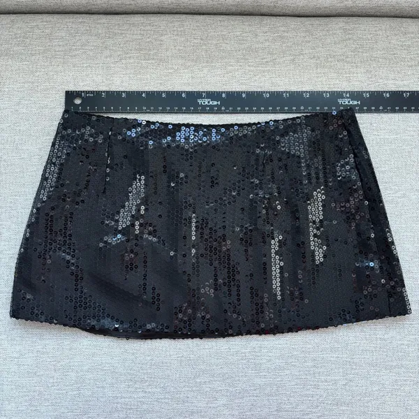 NWT Parke Black Sequin Mini Skirt Small Sparkly Party Night Out Whimsy Goth Glam - Image 4