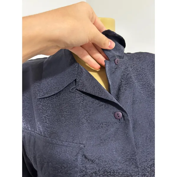 Alex & Amy Womens Navy Blue 100% Silk Jacquard Long Sleeve Button Down Blouse S - Image 3
