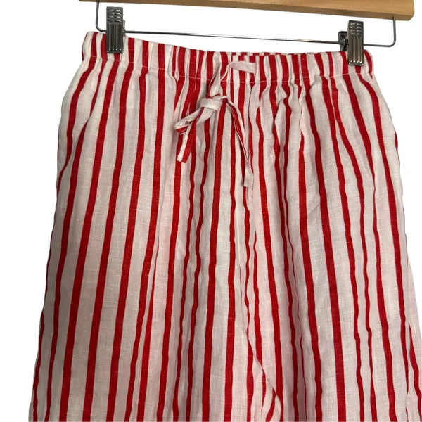 Aexae Revolve Red White Striped Linen Drawstring High Rise Wide Leg Pants Small - Image 5