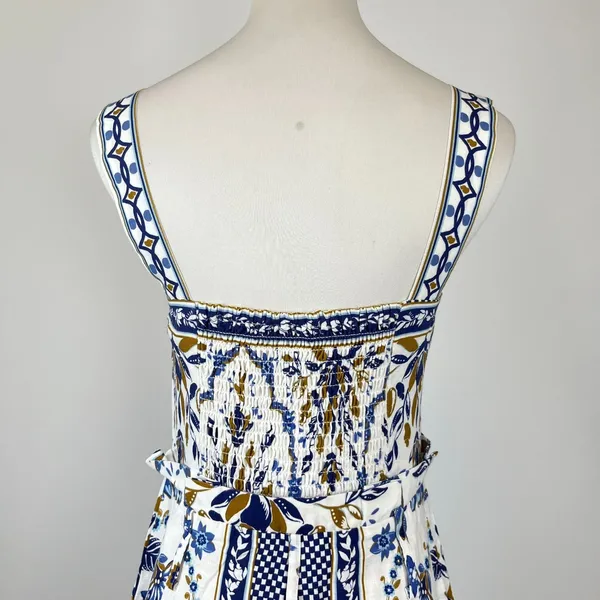NWOT Farm Rio Linen Blend Floral Print Romper Blue Size S - Image 9