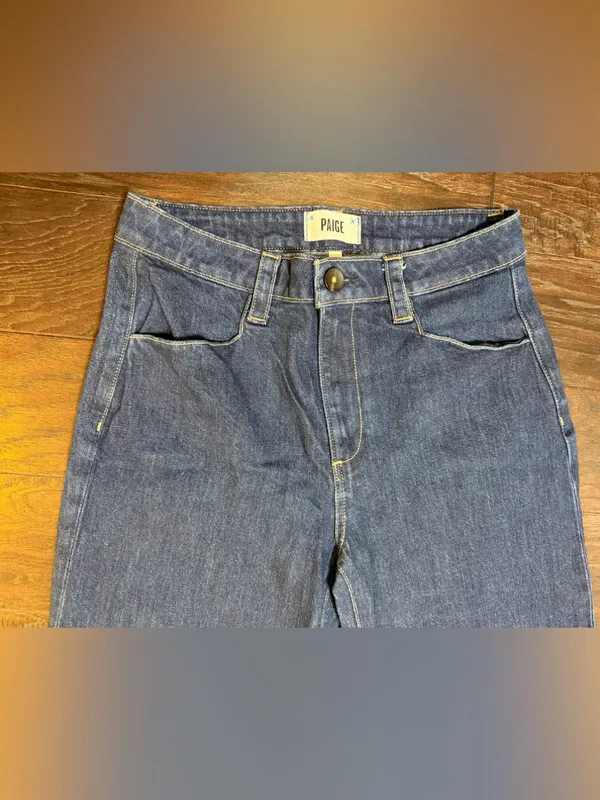 PAIGE Leenah High Rise Wide Leg Jeans Sz 28 Ceremony Dark Wash Stretch Denim - Image 4