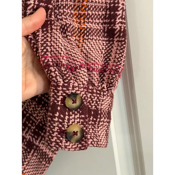 Anthropologie Hudson Plaid Shirt Jacket Pink Plaid Button Down Shacket Size M - Image 10