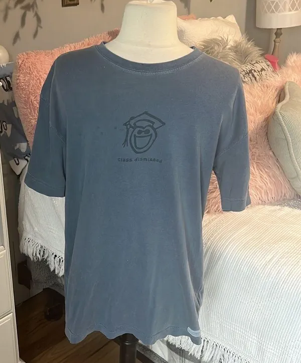 Life is Good Tee Graduate Short Sleeve Shirt Blue Cotton Womens Men Small - Image 2