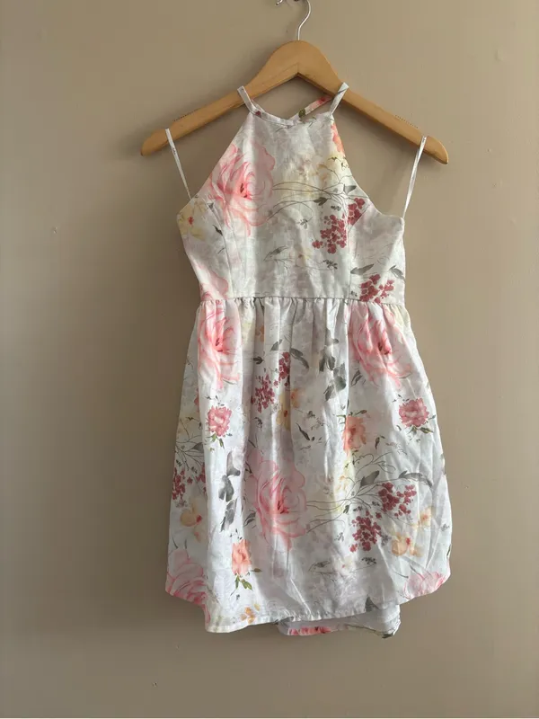 Lulus Alwynn Ivory Floral Halter Mini Dress Size XS Vacation Sleeveless Party - Image 4