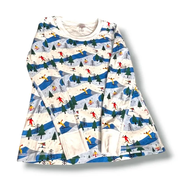 Hanna Andersson Womens Organic Cotton Ski Scene Pajama Set Blue White Winter - Image 4