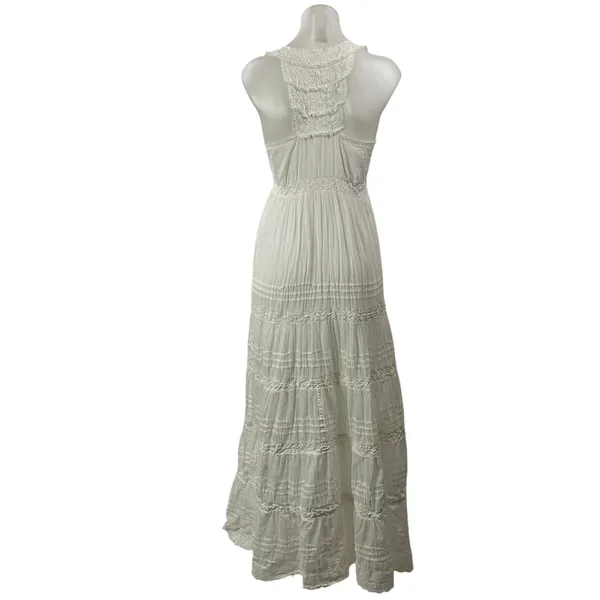 Rosso Ibiza Women's White Sleeveless Tiered Embroidered Bohemian Maxi Dress Sz S - Image 3