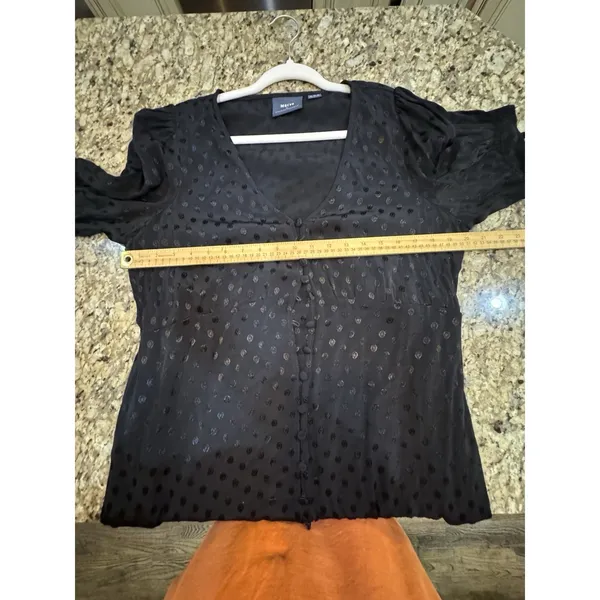 Anthropologie Maeve‎ Eudora Midi Dress in Black Swiss Dot Print Size 12 Sheer - Image 12