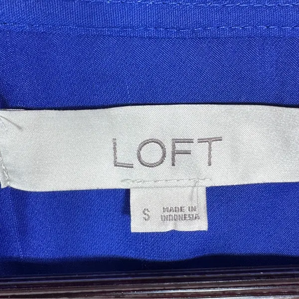 Loft Ruffle Trim Tie Neck Button Up‎ Blouse Long Sleeve Lapis Blue Small - Image 10