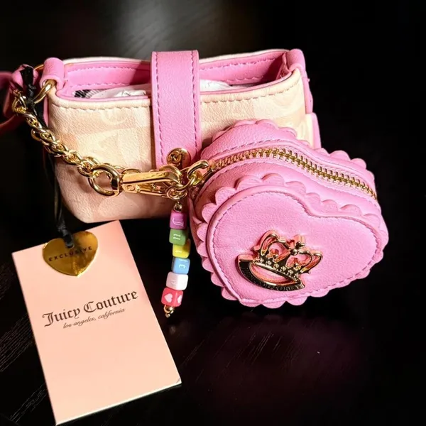 Juicy Couture Sweet Break Time Wristlet Sandstone Pink Heart Pouch NWT - Image 8