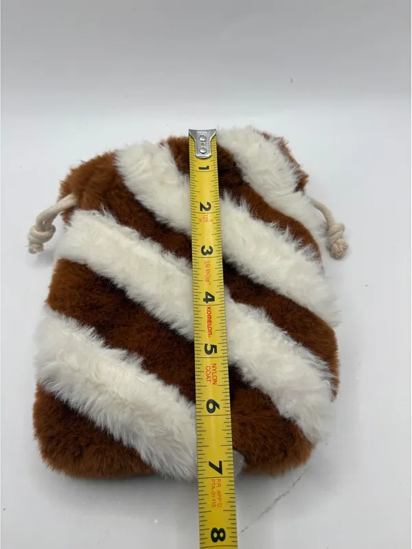 SHEIN Faux Fur Drawstring Pouch Bag Brown White Striped Plush Mini Bucket Bag - Image 5