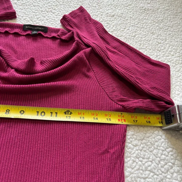Banana Republic Fuchsia Draped Cowl Neck Ribbed Knit Top Fall Quiet Luxury cozy - Image 5