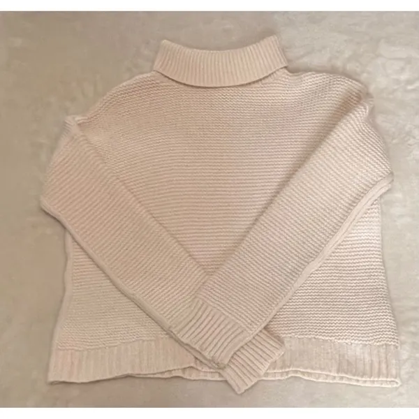 Vince Wool Cashmere Turtleneck Sweater Cream Off White Waffle Knit Small - Image 7