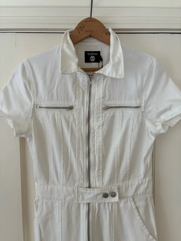 Boohoo Denim Jumpsuit White - Image 2