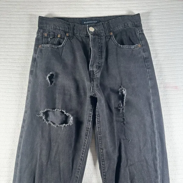 Aeropostale 90's Baggy Black Wash Button Fly Distressed Denim Jeans Size 0 - Image 7