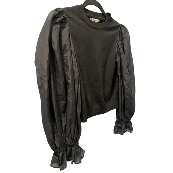 Alice + Olivia Silk Blend Balloon Long Sleeve Size XS Kirie Poet Black Blouse - Image 4