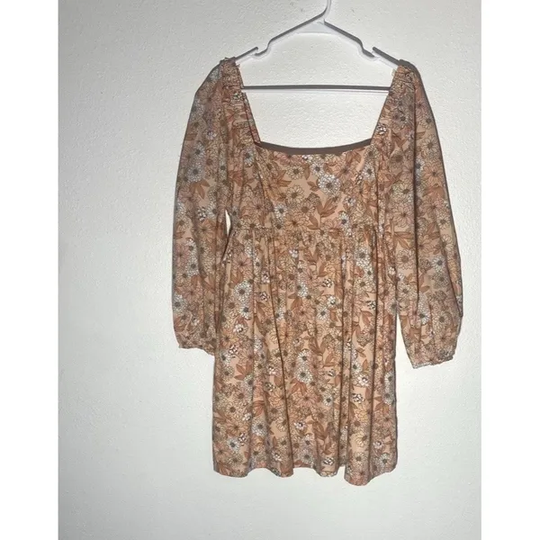 J.CREW Floral Square Neck Puff Long Sleeve Smocked Mini Dress 100% Cotton L - Image 13