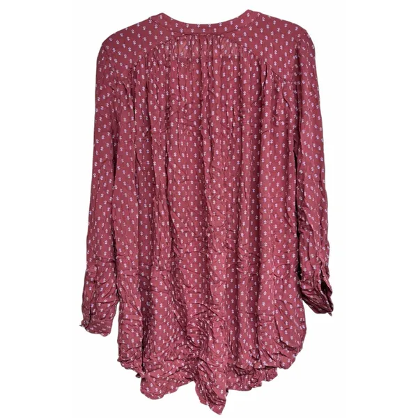 Free People Boho High Low Boyfriend Shirt Rust‎ Women's Size Large - Image 2