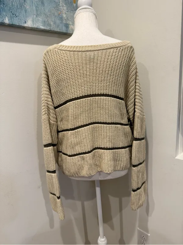 moon & madison Cream and Black Striped Scoop Neck Sweater - Image 2