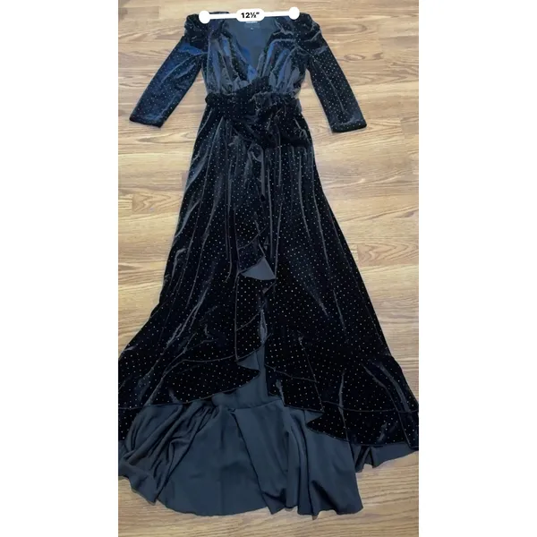 Retrofête Flora Black Velvet Polka Dot Wrap Dress Women’s Size Small - Image 15