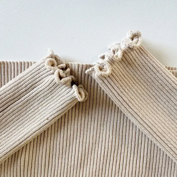DISSH Womens Sophia Stone Beige Clean Girl Ribbed Lettuce Trim Knit Top Size S - Image 5