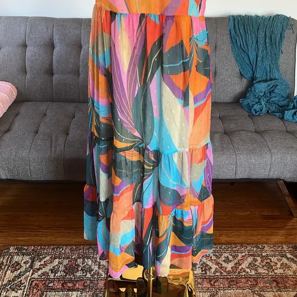 Lavender Brown Anthropologie brand Lavender Multicolor Abstract Maxi Dress. Size XS - Image 3