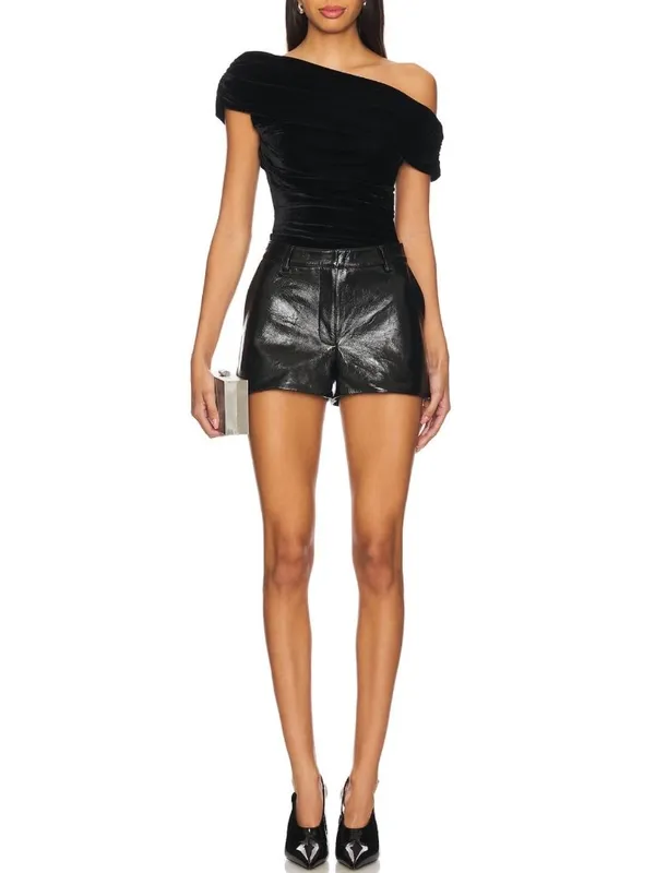 Lovers Friends Willa Top Size Small Black Velvet Asymmetric Ruched Mob Wife Chic - Image 12