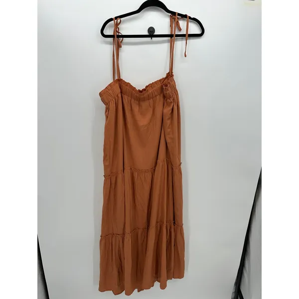 Boho Rust Orange Tiered Maxi Dress Sz XXL Tie‎ Shoulder Smocked Fall - Image 2
