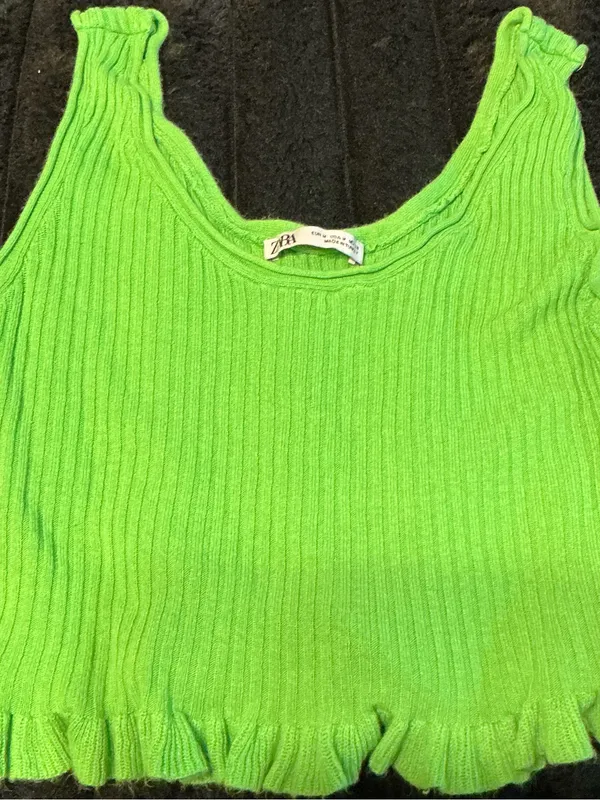Zara Bright Lime Ribbed Tank with Ruffle Hem - Image 3