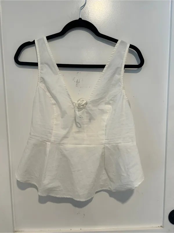 White V-Neck Tie-Front Peplum Tank Top - Women - Image 2