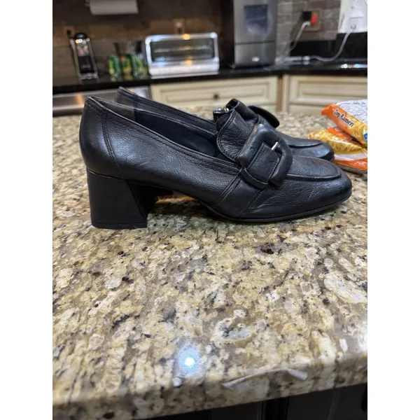 Paul Green ROBIN SQUARE TOE BLACK LEATHER LOAFER PUMP Size 7 US 9.5 - Image 9