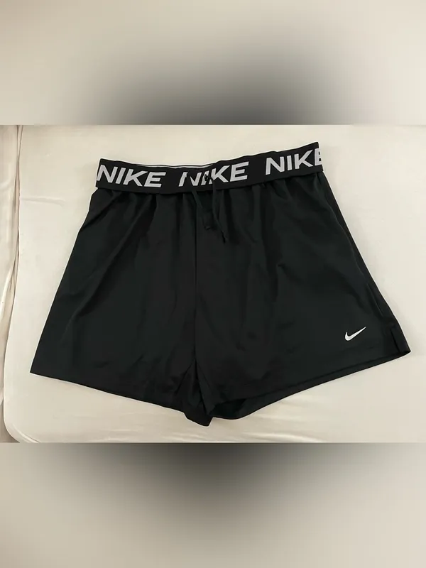 Nike Dri Fit 5” Women's Black Athletic Shorts with Swoosh Fold Over Waist Logo L - Image 7