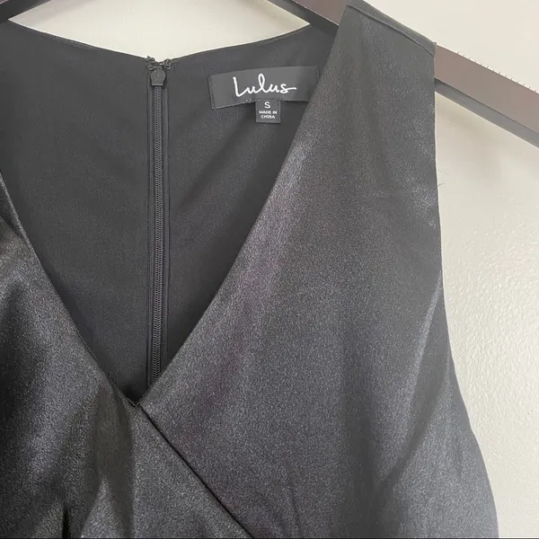 𝅺NWT LULUS Aubrianna Black Satin Ruffled Mini Dress - Image 6