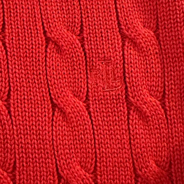 Lauren Ralph Lauren Red Cable Knit Boat Neck Sweater Gold Button Detail Womens L - Image 5