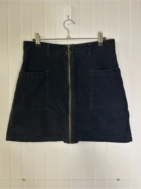 Altar'd State Black Corduroy Front-Zip A-Line Skirt Size Medium - Image 3