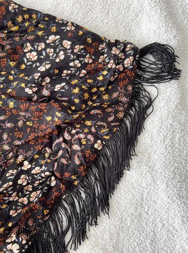 Maurice's Black Floral & Black Fringe Short Sleeve Kimono - Image 7