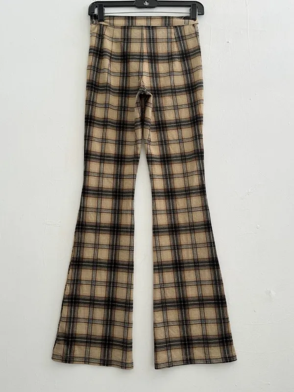 NEW Forever 21 Women’s XSMALL Brown Plaid Casual Wide Flare Pants - Image 7