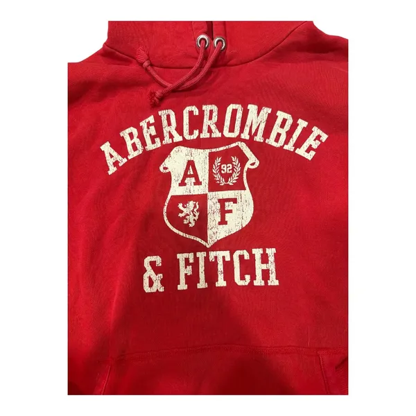 Vintage Y2K Abercrombie & Fitch Red Crest Hoodie Sweatshirt Size L A&F 92 - Image 2