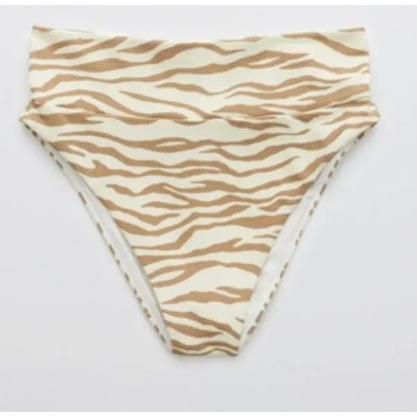 Aerie Womens Pique Animal Print Bikini Set High Waisted Scoop Neck Cheeky SZ M/L - Image 2