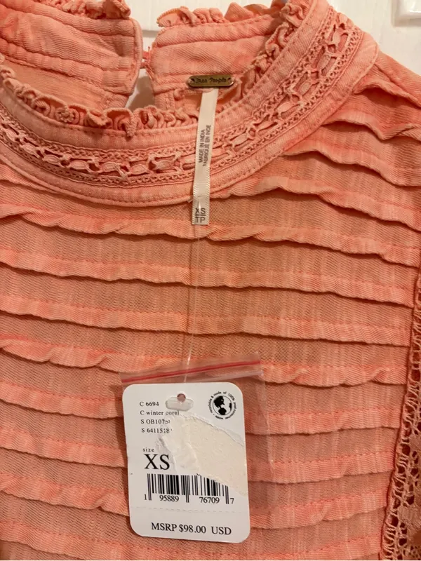 Free people le femme peach ruffle boho top XS nwt - Image 5