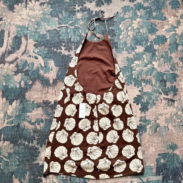 NWT Abercrombie & Fitch Open Back Halter Linen Blend Mini Dress in Seashell Print - S - Image 6