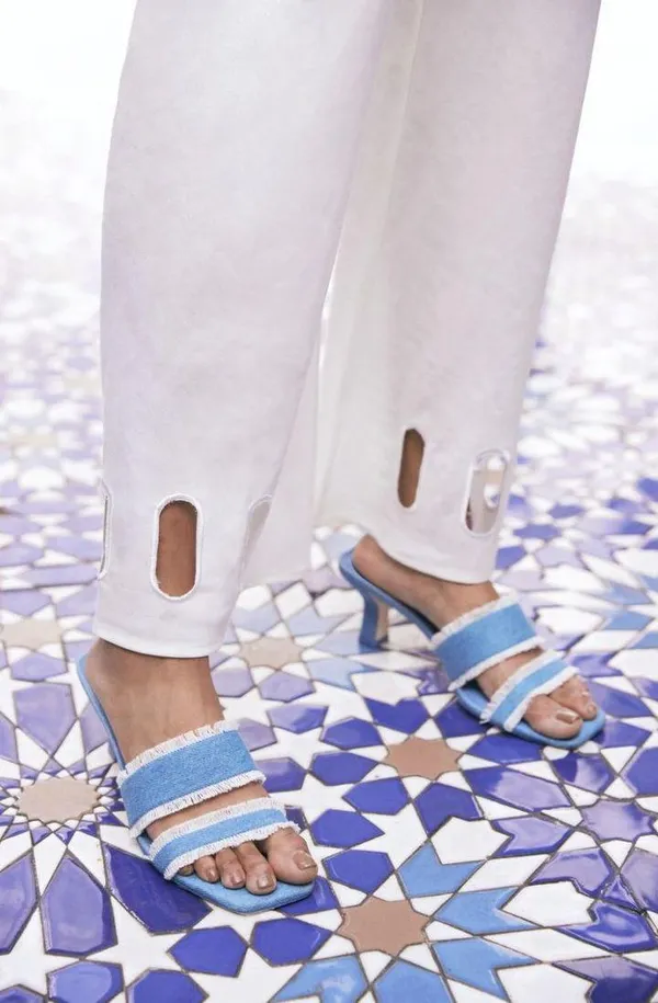 Fae denim fringe slides sandals size IT 39 US 9 - Image 3