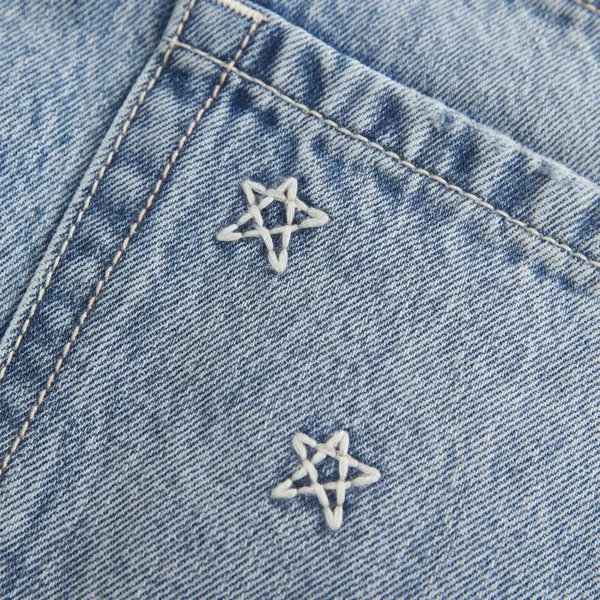 Hollister Low-Rise Star Embroidered Denim Mini Skort NWT - Image 3