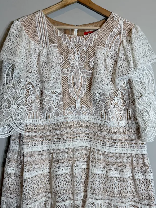 ML Monique Lhuillier Lace Fit & Flare Mini Dress Womens 18 White Formal Cocktail - Image 8