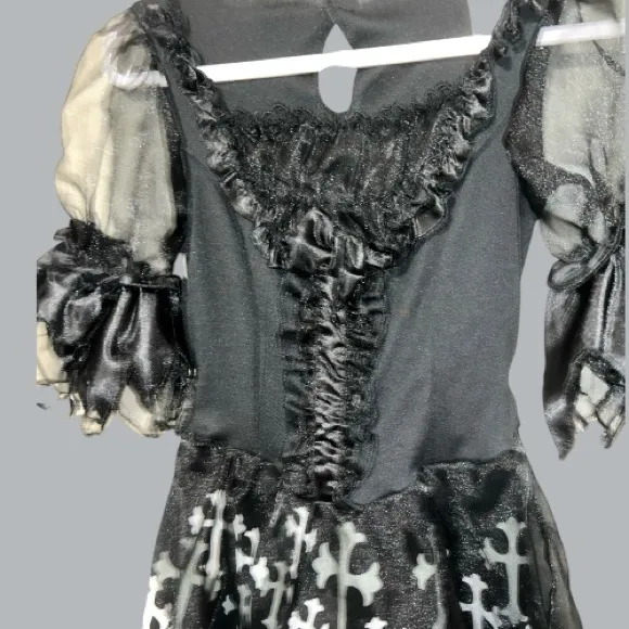 Gothic Black torn shredded look Dress with White Cross Pattern Size L - Image 12
