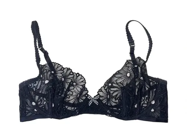 For Love and Lemons Lilou Bra Black Sheer Floral Lace Balconette - Image 2