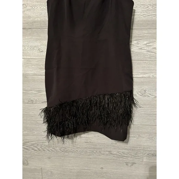 Sam Edelman Size 6 Spaghetti Strap Asymmetrical Feather Trim Mini Sheath Dress‎ - Image 2