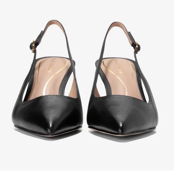Cole Haan Black Leather Slingback Kitten Heel Pumps Womens 10.5 B - Image 3