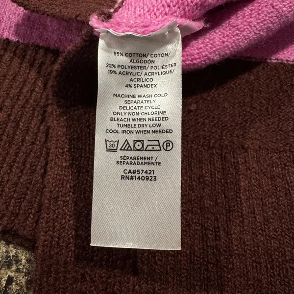 Loft Oversize Sweater Mock Neck Striped Brown Pink Large Cozy Slouchy Preppy - Image 5