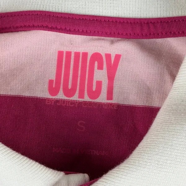 Juicy by Juicy Couture Pink Striped Long Sleeve Cropped Rugby Polo Shirt Small - Image 8