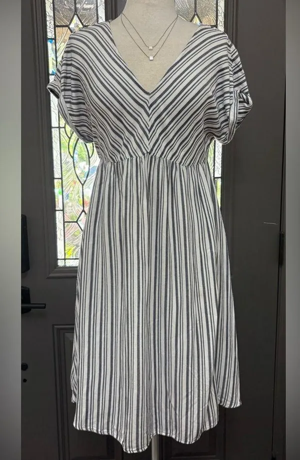 Isabel Maternity Striped V-Neck Dress - Image 2